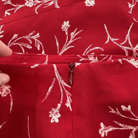 Jones Wear Floral Red A-Line Skirt Ruffle Hem Size 12 Knee-Length Tulip Flounce - Picture 10 of 12